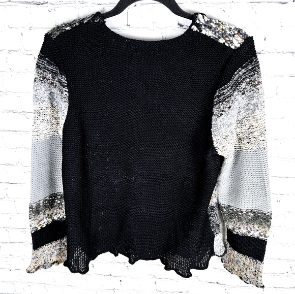 SPLENDOR | patchwork aplaca mohair blend button up cardigan knit sweater - Picture 3 of 7